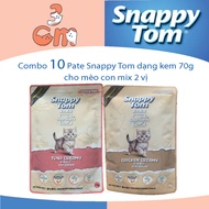 Combo of 10 packs of Snappy Tom Pate 70g cream for kittens mixed with 2 flavors