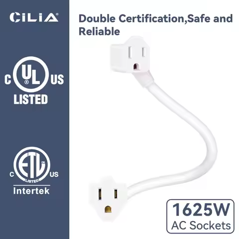2 US Plug，3 Prong, Extension Cord，12-inch，Cable With ,2 Outlets,Indoor Outlet Extender 1625W,15A,125