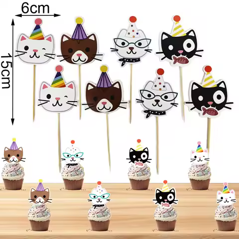 Cat Cupcake Toppers Cats Face Cake Toppers Party Tableware Pet Cat Theme Decorations Baby Shower Bir