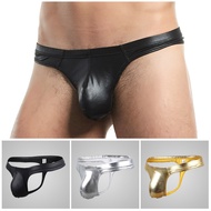 Exclusive For Underwear Men's Thong Sexy Big Bag Mid-Waist Underwear Patent Leather Underwear