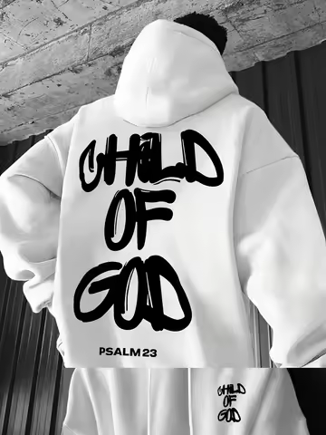 Unisex Hoodie Child Of God Psalm 23 Print Oversized Christian Streetwear Sweatshirt Casual Long Slee