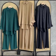 HOT ITEM SUIT Set Kemeja Batwing Muslimah Kain Cey crepe Ironless Baju Set Muslimah Plain Ironless