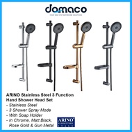 Arino AR-939C-S Stainless Steel 3 Function Hand Shower Head Set (Chrome, Matt Black, Rose Gold & Gun