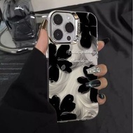 Black Ink Flower Phone Case For OPPO A18 A15 A16 A3S A5S A16K A54 A17 A17K A98 A39 A1K A7 A58 A73 A8
