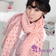 【Decoy】蕾絲點點＊雙色棉柔圍巾/粉