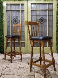 【卡卡頌  歐洲古董】英國  橡木雕刻  高腳椅  吧台  椅  歐洲老件 ch0492