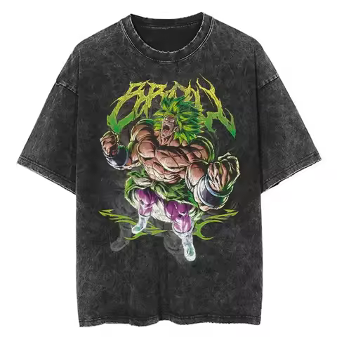Hip Hop Streetwear Japan Anime Dragon Ball Print Oversized T-Shirt Men Washed Vintage Black Tshirt S