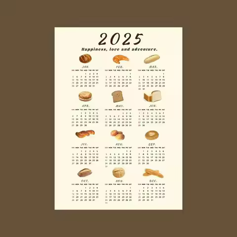 2025 Wall calendar New Year Christmas Calendar Hanging Cloth Cute Food Breads pattern home Wall Back