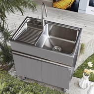 304 stainless steel wash wardrobe balcony sink cabinet integrated with rub sink washbasin solid wood