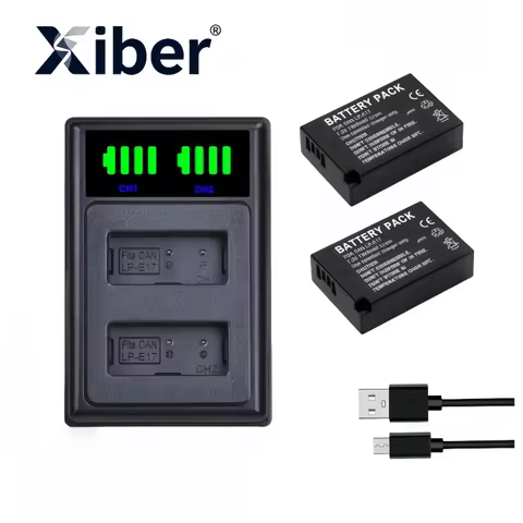 Xiber LP-E17 LPE17 LP E17 Camera Battery +LED Dual USB Charger for Canon EOS R8 RP R50 200D 250D M3 
