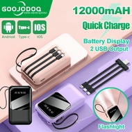 GOOJODOQ แบตสำรอง Powerbank real standard 12000mah พร้อมไฟฉายในตัว แถมซองกันน้ำ มีสายในตัว4ห้ว สะดวกสุด Portable power bank, mini power bank Type-C Fast Charging 1 gift