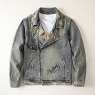 2024 Autumn Street Wear High-Quality Suit Collar Denim Jacket Men's Heavy Craft Youth Fashion Simple