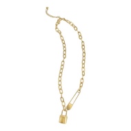Adornia 14K鍍金別針鎖頭項鍊，個性時尚，鎖頭吊墜，守護承諾 金色