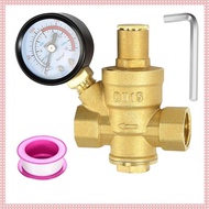 (FUMT) Water Pressure Regulator 1/2 Inch with Gauge Hardness Brass Adjustable Water Pressure Reducin