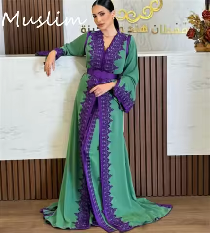 Glamour Algerian Moroccan Evening Dress Caftan Muslim Prom Dress Dubai Arabian Oriental Formal Engag