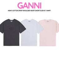 (Express Delivery) Ganni Heart Pattern T-Shirt Heavy Cotton Drop Shoulder Short Sleeve