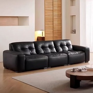Italian Minimalist Black Diamond Genuine Leather Sofa Living Room Retro Black Straight Row Sofa Mode