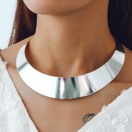Glossy Silver Wide Face Collar Necklace Simple Solid Metal Collar Collar Bone Necklace