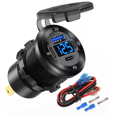78W Car USB Charger QC3.0 and Dual PD Type C 3-Ports USB Car Charger Socket with Voltmeter Switch Al