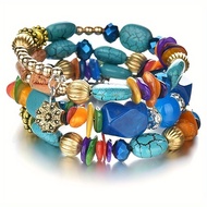 A Multi-Layered Charm Bracelet Featuring Irregular Synthetic Gemstones in a Vintage Bohemi