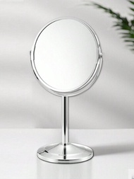 1只大號銀色化妝鏡,清晰的雙面桌面美容鏡,金屬銀色放大化妝鏡,360度旋轉的梳妝鏡,高清放大化妝鏡