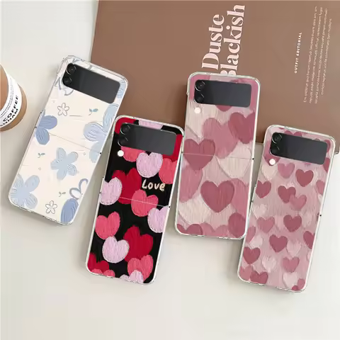 love flower Art Phone Case For Samsung Galaxy Z Flip 3 4 5 Hard Folding Clear PC Bumper For Samsung 