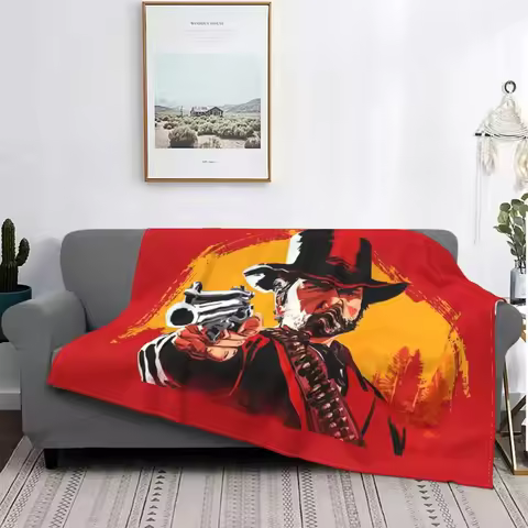 Red Dead Redemption 2 RDR2 Blanket US West cowboy Fuzzy Novelty Warm Throw Blankets for Bedding Loun