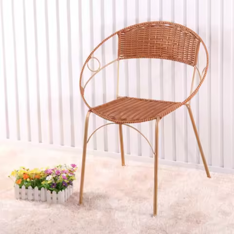 Simple Rattan Weaving Backrest Chair Lightweight Wicker Seat Stool For Home Living Room Patio Garden