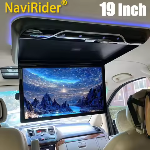 R 19 Inch Car Roof Monitor TV Flip Down 1080P Video HD IPS Screen With 16-color Ambient Light USB TF