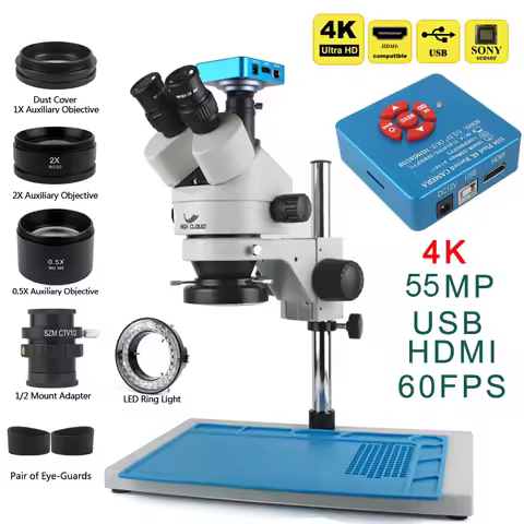 3.5X-90X Continuous Zoom Stereo Trinocular Microscope + 0.5X 2X Auxiliary Objective Lens 48mp 55mp 4