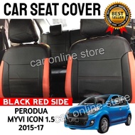 Perodua Myvi Icon 2015-17 1.3/1.5 Car Seat Cover PVC Leather Black Red Side Cushion Cover