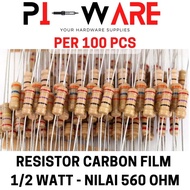 Package Contents 100Pcs Carbon Film Resistors 1/ 2 0.5 Watt Value 560 ohm