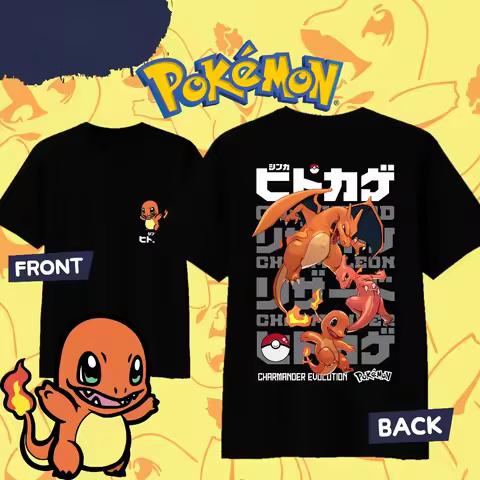 Anime Pokémon Charmander cool Graphic Unisex Tshirt，high quality 100%cotton O-neck Y2k Harajuku 2026