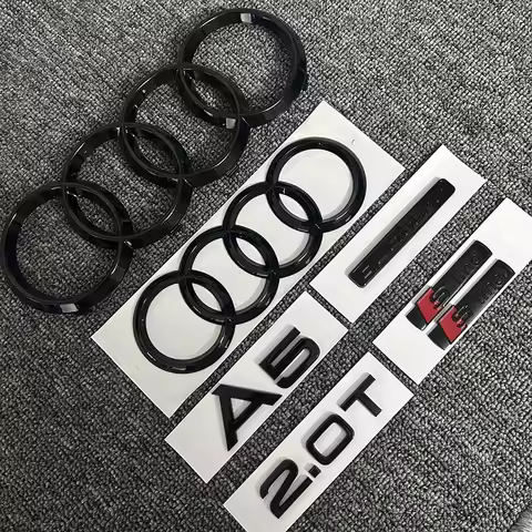 2PCS 4Ring logo ABS Black Car Hood Front Grill Rear Trunk Emblem Sticker 1P A5 1P Quarrto 1P 2.0T 2P