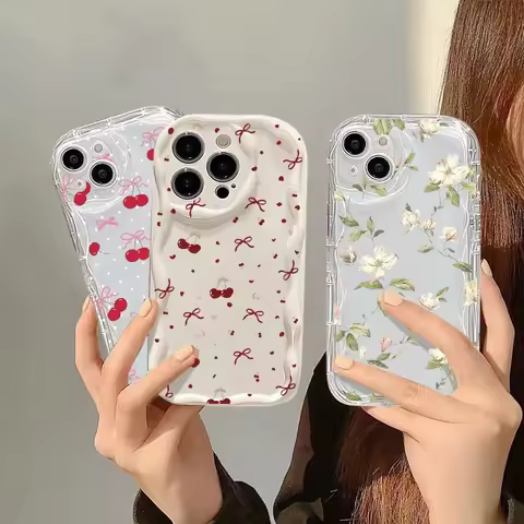 INS Y2K Bow Cherry Pattern Soft Phone Case For OPPO Reno 13F 12F 11F 5G 11 12 13 Pro 8T Reno 7 4G 5 