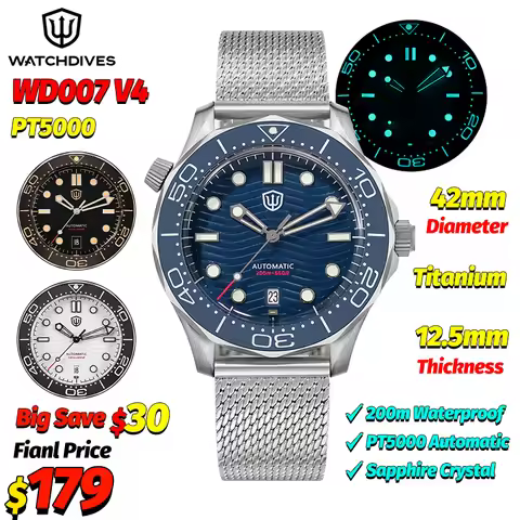 Watchdives WD007 NTTD V4 Mens Dive Watch 200M Waterproof SL3001 Automatic Titanium Case Sapphire Cry