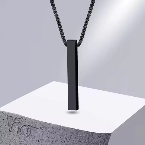 Cylindrical Necklace, Unisex, 3D Bar Pendant, Simple Casual Neutral Necklace