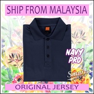 Jersey Navy Pro Collar Short Sleeve Oren Sport Baju Jersi Tshirt Lengan Pendek Biru Quick Dry Fit Me