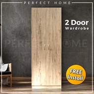 FREE Installation Almari Baju Murah 2 Door Wardrobe Clothes Cabinet With Shelve Cupboard Bedroom Furniture Ikea Muji