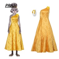 PRASI Judy Cosplay Dress, Yellow with Headwear Zootopia Costume, Girls Costume Floral Dress Judy Hop