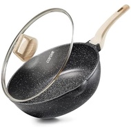 CAROTE 10/12/12.5 Inch Non-Stick Deep Frying Pan with Lid, Large Wok with Dumping Mouth, Frying Pan 