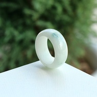 White Jade Ring With Green Dots Glass Material Size 62 mm.