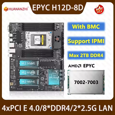 HUANANZHI H12D 8D Motherboard For AMD EPYC 7002 7003 Series CPU 8*DDR4 Max 2TB RAM Support Dual 2.5G
