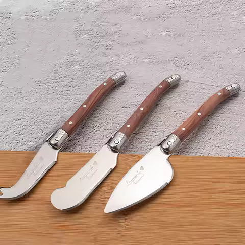 3pcs Laguiole Cheese Knife Set Wood Handle Butter Spreader Knives Mini Cream Cheese Cutter Slicer Re