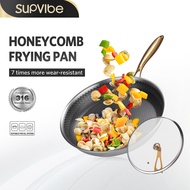 SUPVIBE 316 Stainless Steel Honeycomb Frying Pan With Cover Non Stick Wok For All Stoves 26/30/32CM