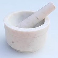 Stones And Homes Indian White Mortar and Pestle Set Big Bowl Marble Medicine Pills Stone Grinder for Home and Kitchen 5 Inch Polished Robust Round Herbs Spices Stone Grinder - (13 x 9 cm)