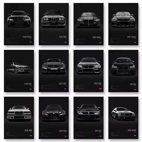 2-A1 Famous Cars G80 M3C Canvas Wall Art Print Poster E30 M3 Z8 Decorative Mural Modern Home Decor B