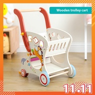 Wooden Shopping Trolley Push Cart Grocery Pretend Play 4 Wheels Walker Toys Early Educational Toys