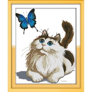 Cat and  butterfly Stamped Cross Stitch Complete Set Four 11CT 14CT DIY Handmade Embroider Needlework DMC Complete Kits Pattern Pre-Printed On the Cloth Home Room Decor