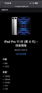 iPad Pro 11 吋 (第 4 代) 2022 WiFi version 128gb black